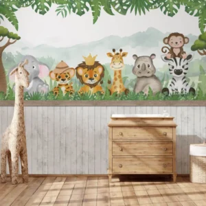 Papel de Parede Infantil com Tema de Selva e Personagens Animados - Imagem 4